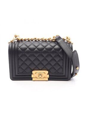 Chanel Shoulder Bag Boy Small Black Lambskin Chain